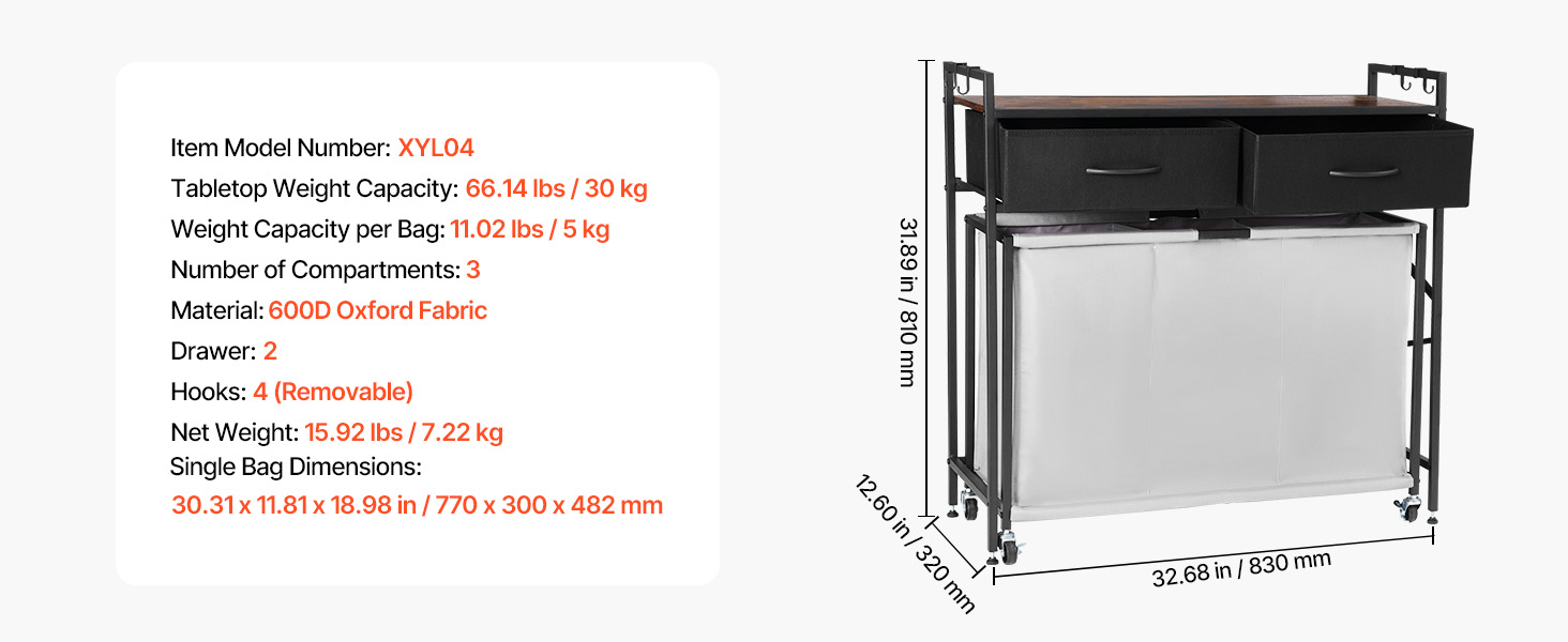 3 compartment laundry sorter type B