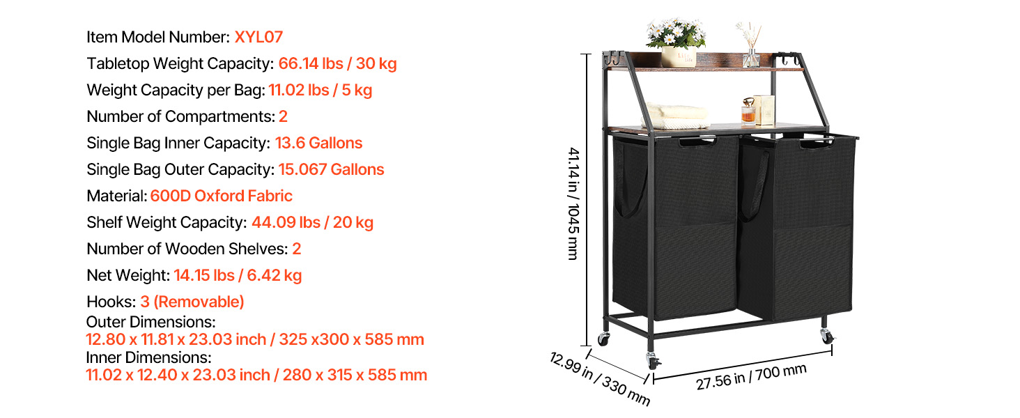 2 compartment laundry sorter type B