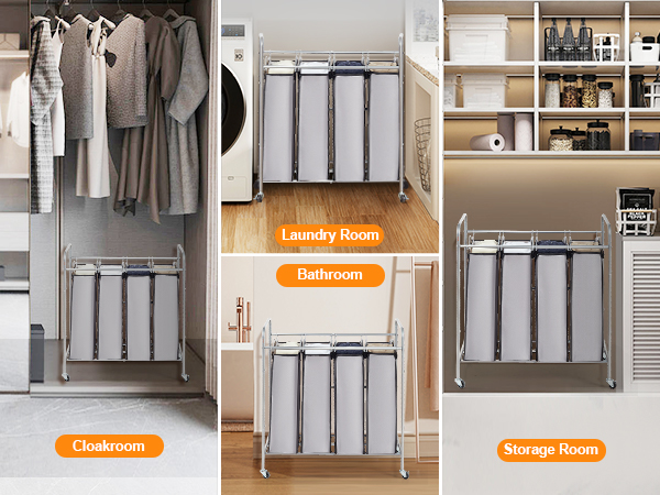 Wisdom Star 3 Bag Laundry Sorter Cart with Storage Shelf, Laundry Hamper  Sorter | eBay