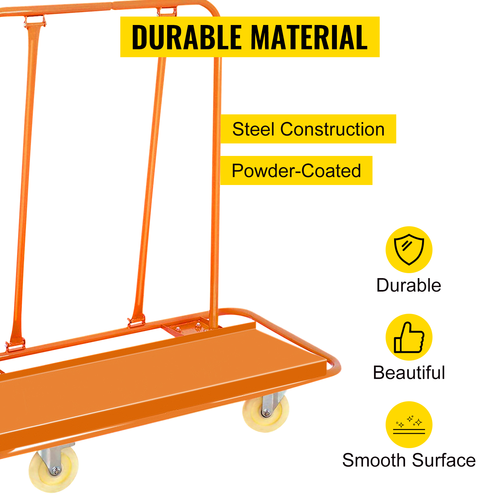 3000Lbs OrangeA Drywall Cart Dolly 3000Lbs Weight Capacity Heavy Duty Drywall Sheet Cart with Four Swivel Casters for Handling Wall Panels 