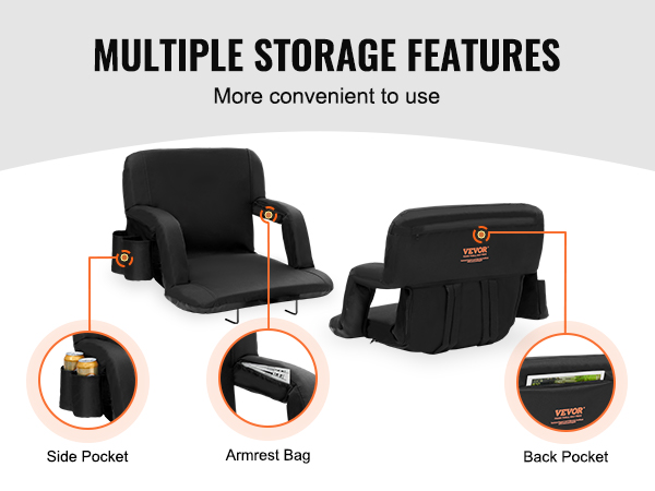 VEVOR Stadium Seat With Back Support - Portable Folding Bleacher Chair For Sports & Events