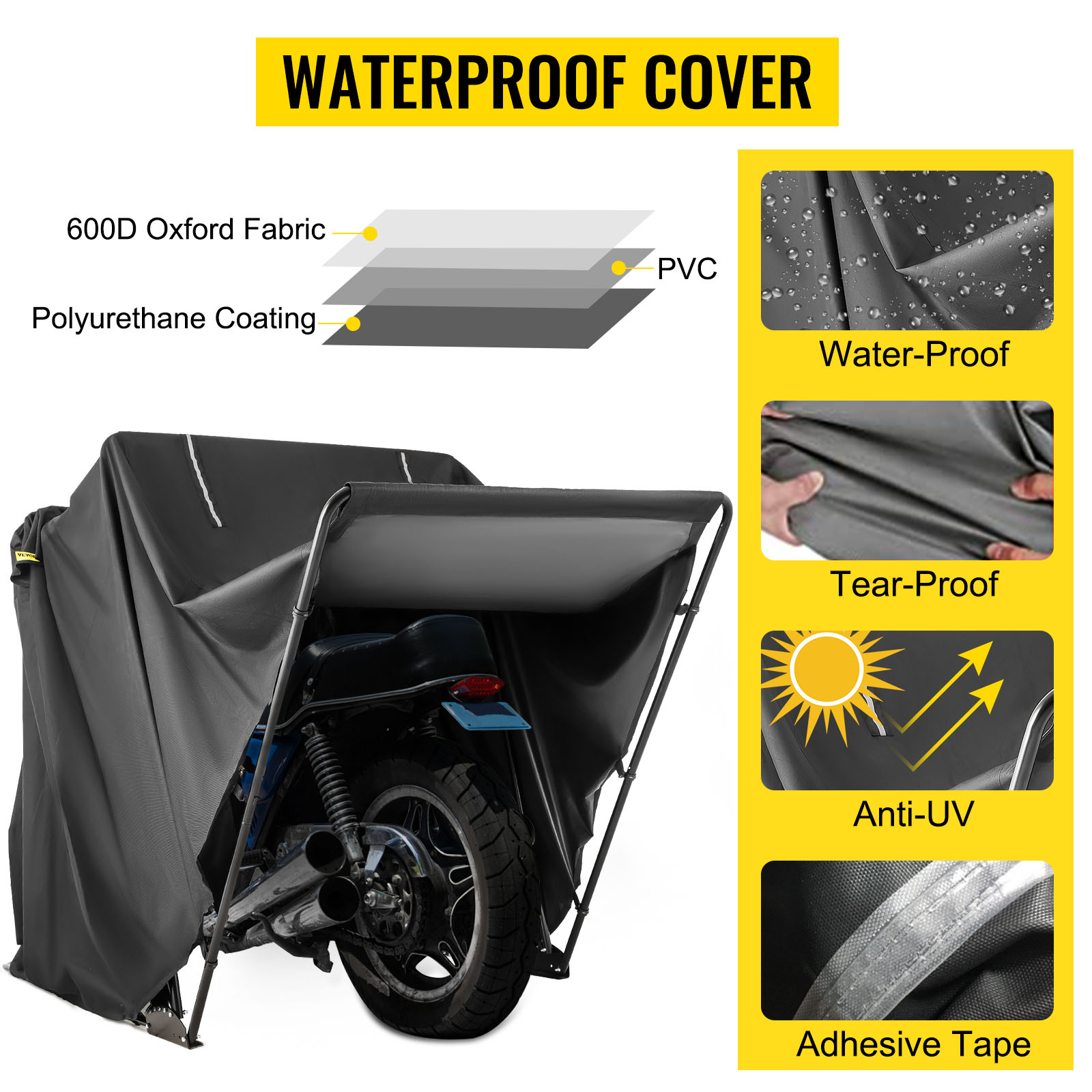 VEVOR Motorcycle Shelter, Waterproof Motorcycle Cover, Heavy Duty  Motorcycle Shelter Shed, 600D Oxford Motorbike Shed Anti-UV,  106.3\