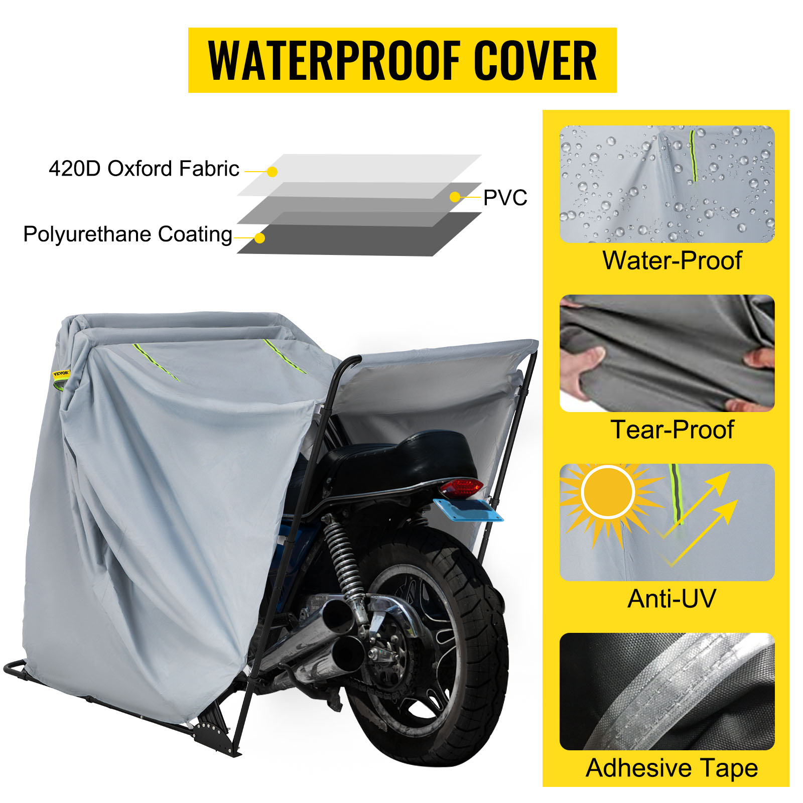 Fits up to 86 Motors Universal Motor Scooter Protective Covers with 2 Reflective Strips NEVERLAND Motorcycle Cover Waterproof Outdoor Storage Bag Heavy Duty 420D Denier Oxford Cloth 