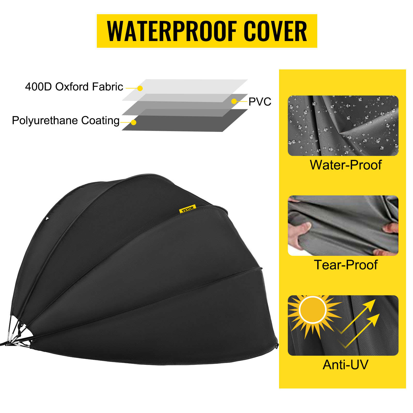 VEVOR Waterproof Motorcycle Cover, Motorcycle Shelter, Heavy Duty  Motorcycle Shelter Shed, 600D Oxford Material Motorbike Shed Anti-UV, Black  Shelter Storage Garage Tent Dome Shape with Carry Bag VEVOR US