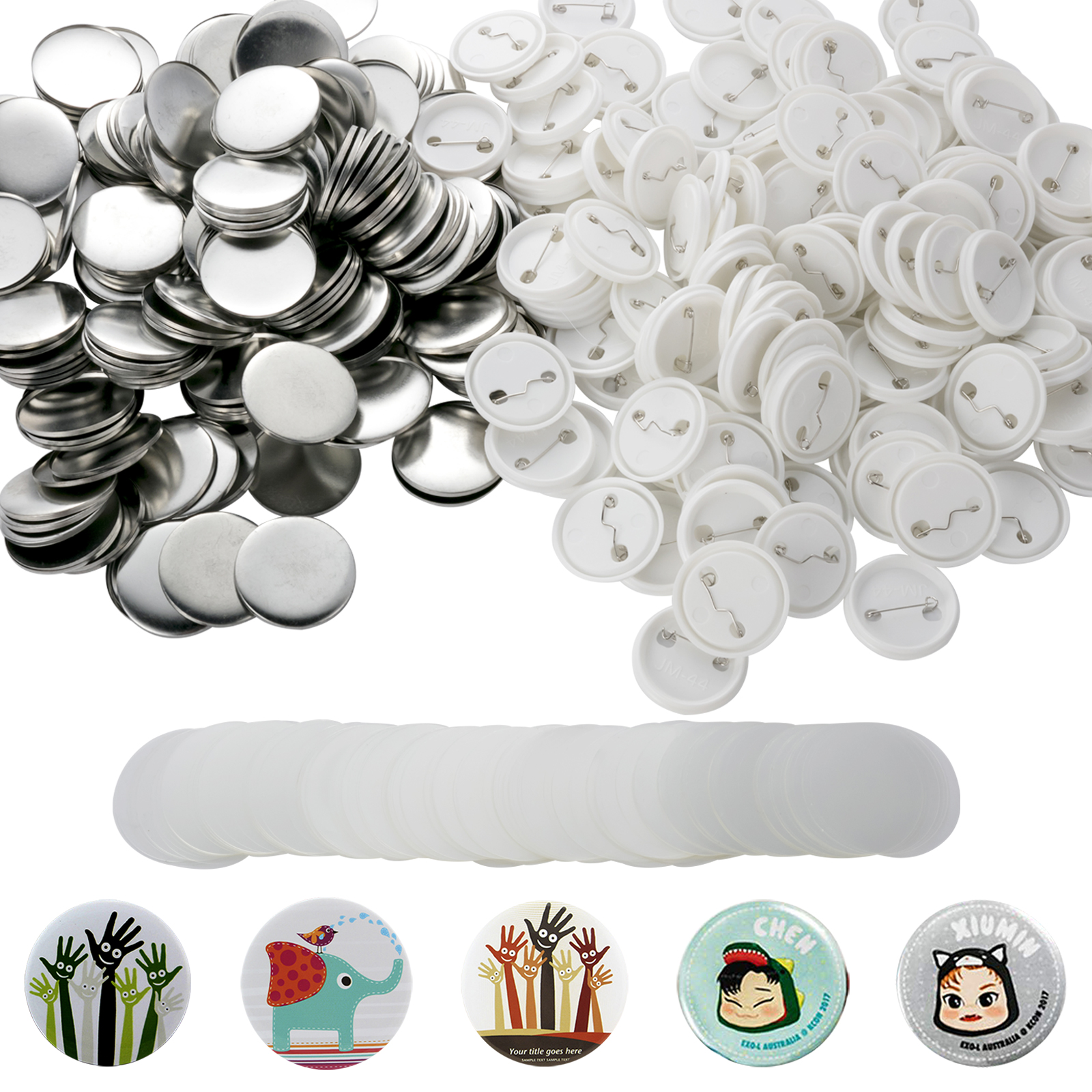 200Sets 44mm/1.73 inch Blank Button Supplies Badges Buttons Parts for  Button Maker 44mm Button Attachment, Button Making Supplies with Round Pin