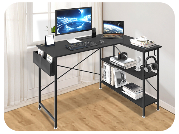  Escritorio esquinero en forma de L, escritorio de oficina en  casa en forma de L, escritorio grande para juegos, estación de trabajo de  escritura, escritorio simple y moderno para juegos, negro 