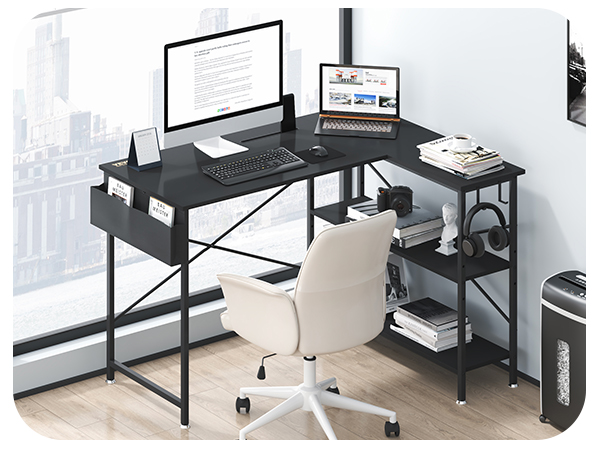 VEVOR L Shaped Computer Desk, 54'' Corner Desk with Storage Shelves & CPU  Stand, Work Desk Gaming Desk for Home Office Workstation, Black