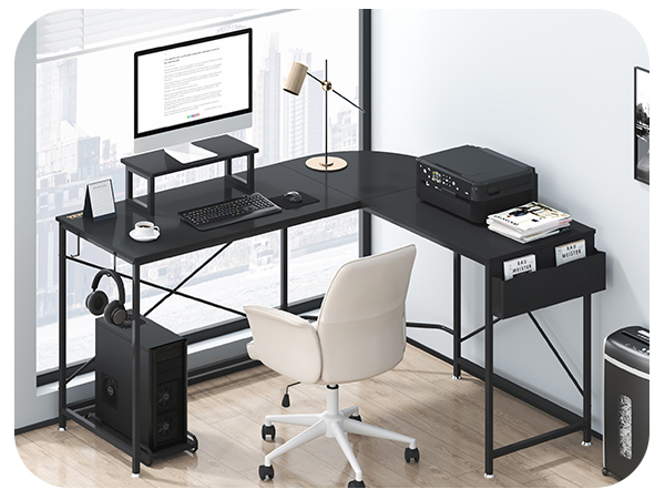 Nost & Host Escritorio para computadora con gabinete y estantería, mesa de  trabajo de oficina en casa con gabinete y estantes ajustables de 2 niveles