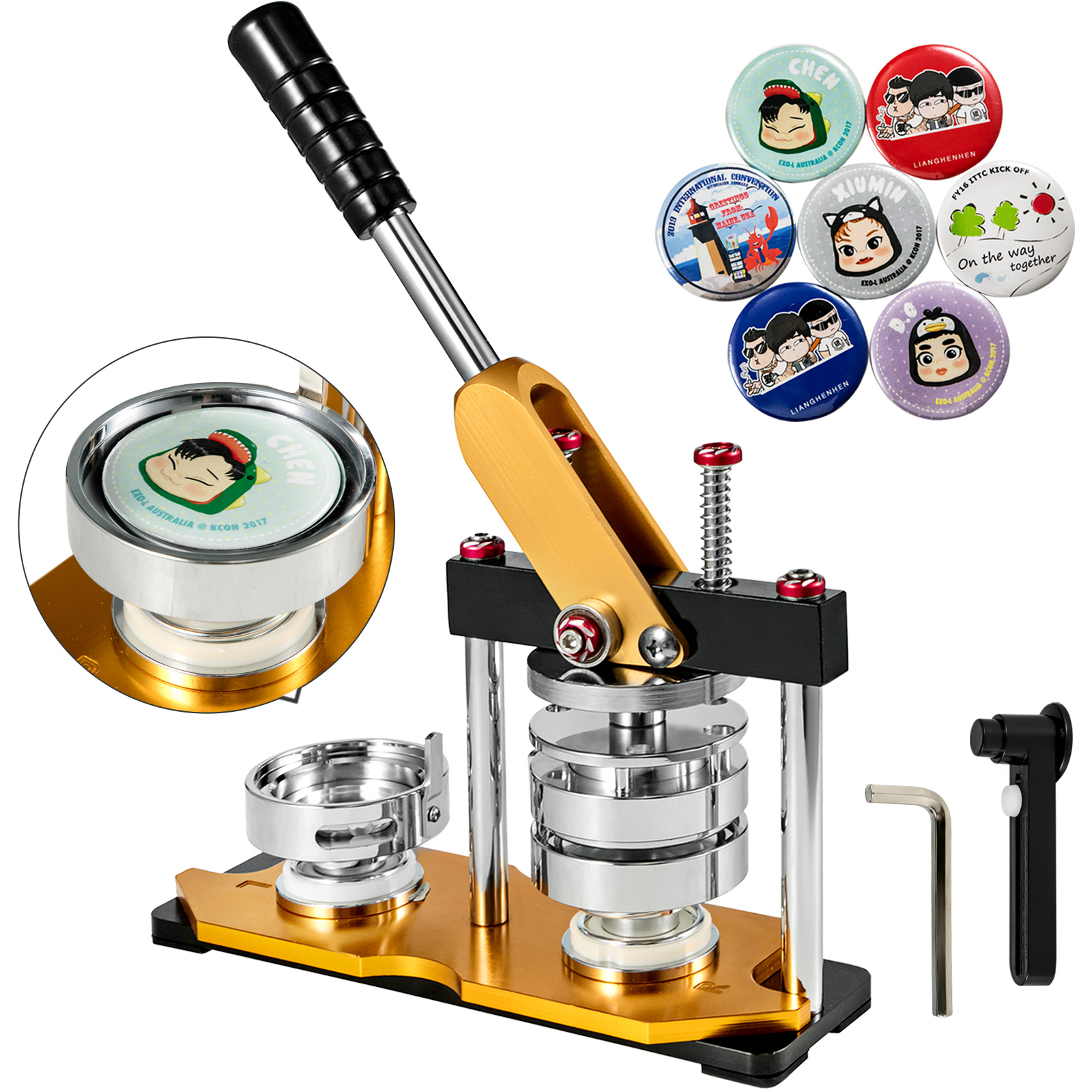 58mm 2.28'' Badge Button Maker Punch Press Machine Circle Cutter 300Set Supplies 