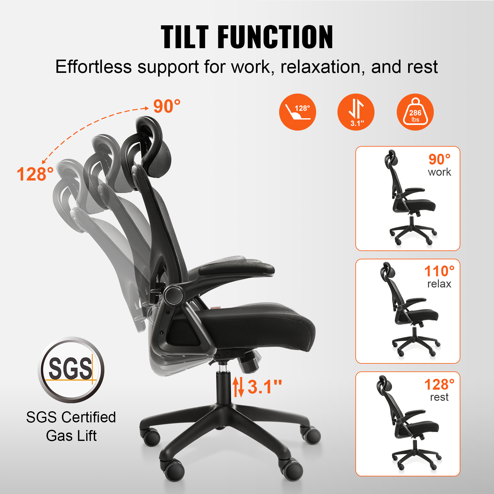 Ergonomic Office Chair Mesh Office Chair Back Lumbar and Head Support - Picture 6 of 38