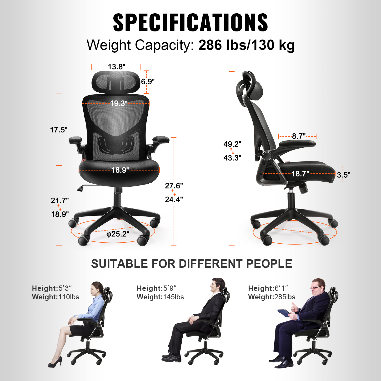 Ergonomic Office Chair Mesh Office Chair Back Lumbar and Head Support - Picture 9 of 38