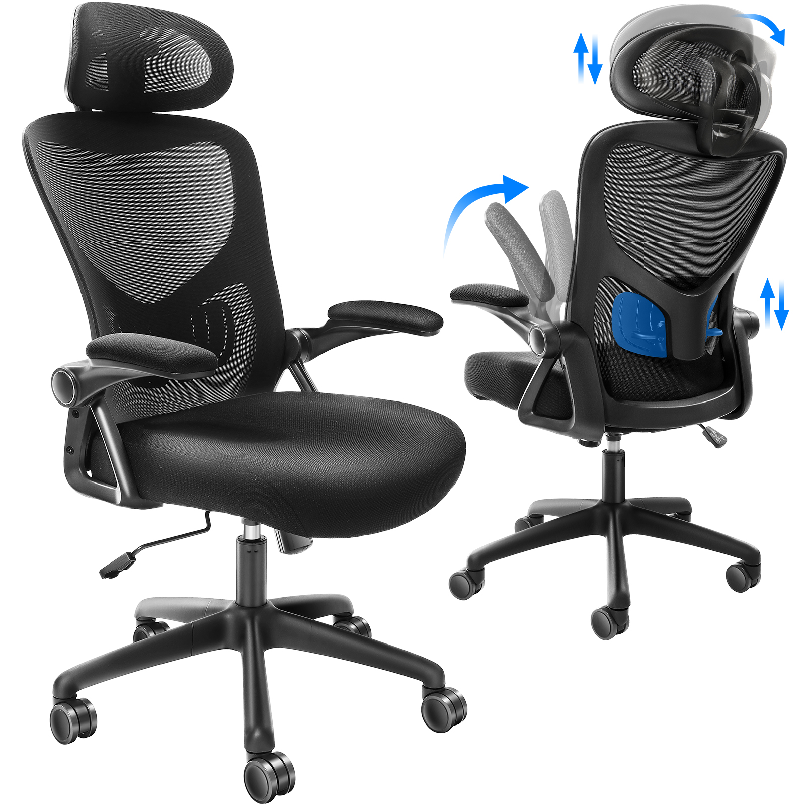 Ergonomic Office Chair Mesh Office Chair Back Lumbar and Head Support - Picture 3 of 38