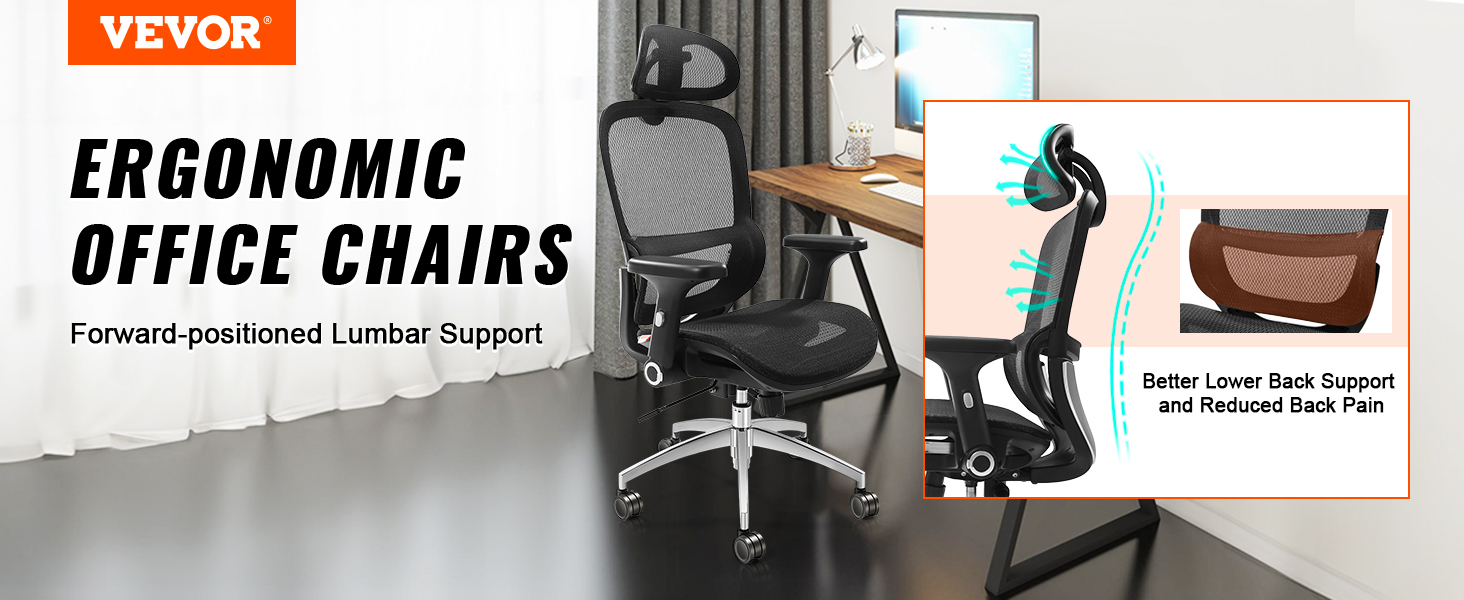 VEVOR Ergonomic Office Chair, Desk Chair with Mesh Seat, Angle and