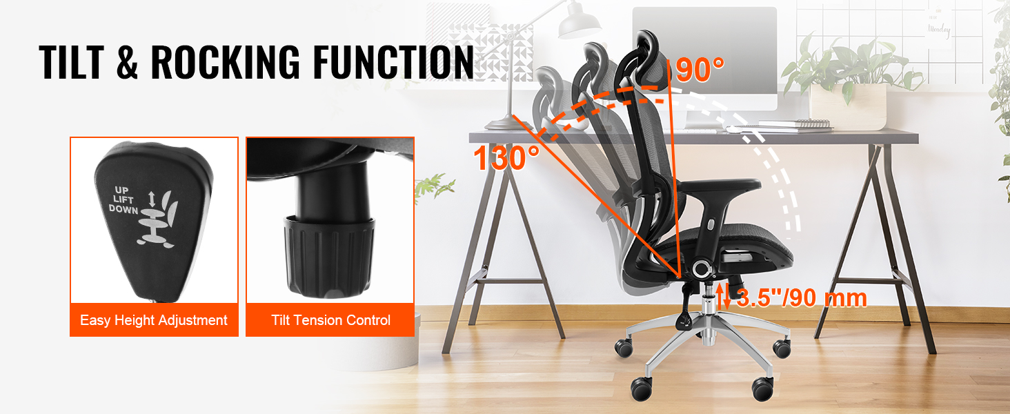 VEVOR Ergonomic Office Chair, Desk Chair with Mesh Seat, Angle and Height  Adjustable Home Office Chair with Back, Lumbar and Head Support, Swivel  Computer Task Chair