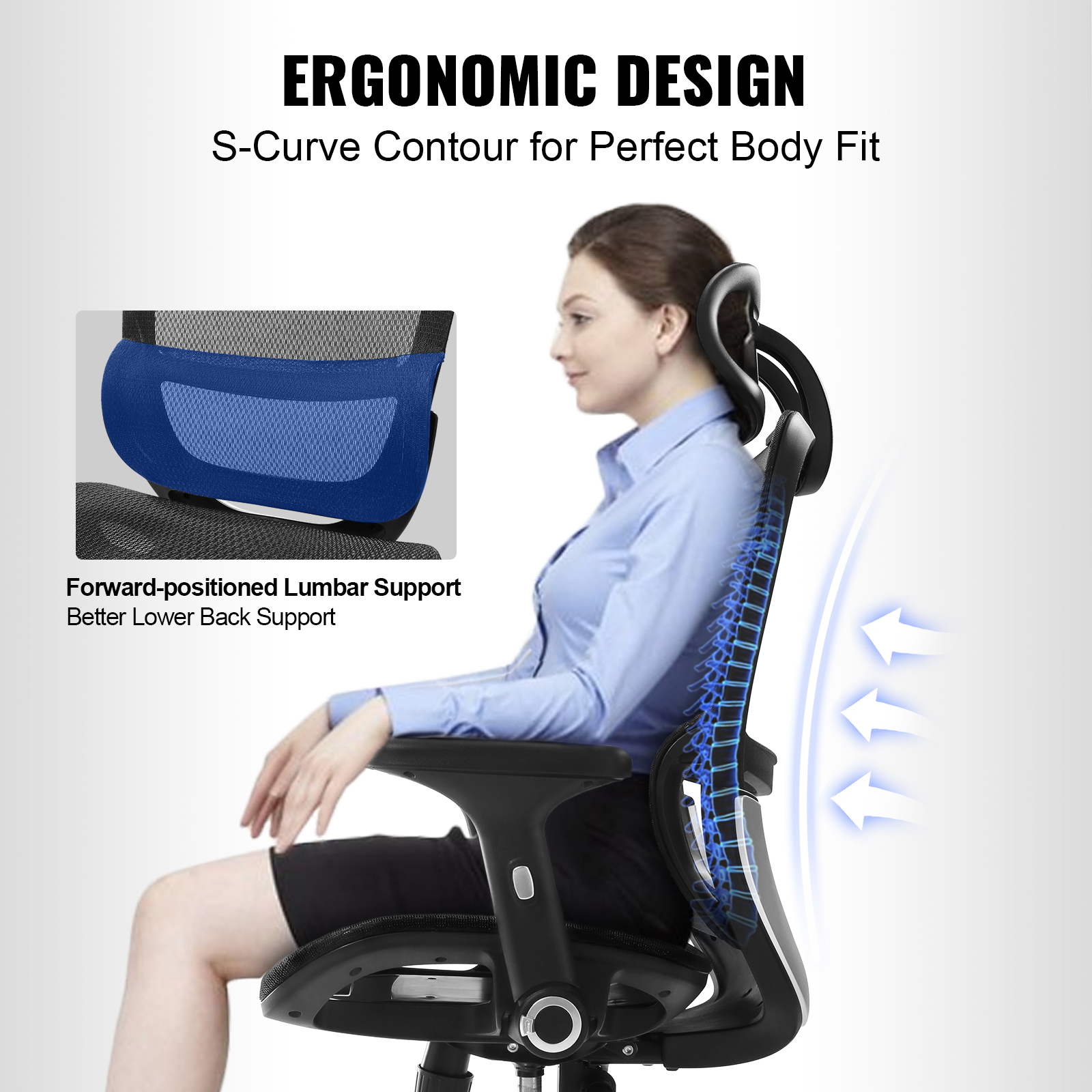 Ergonomic Office Chair Mesh Office Chair Back Lumbar and Head Support - Picture 17 of 38