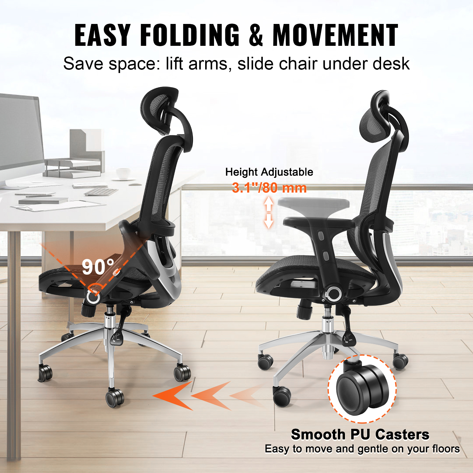 Ergonomic Office Chair Mesh Office Chair Back Lumbar and Head Support - Picture 20 of 38