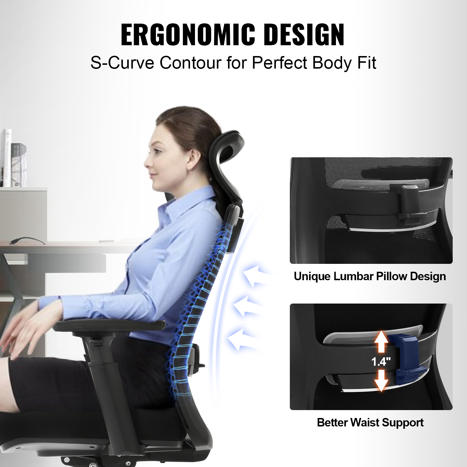Ergonomic Office Chair Mesh Office Chair Back Lumbar and Head Support - Picture 29 of 38