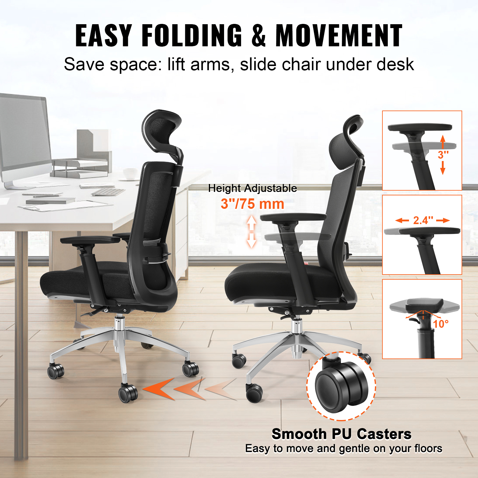 Ergonomic Office Chair Mesh Office Chair Back Lumbar and Head Support - Picture 32 of 38