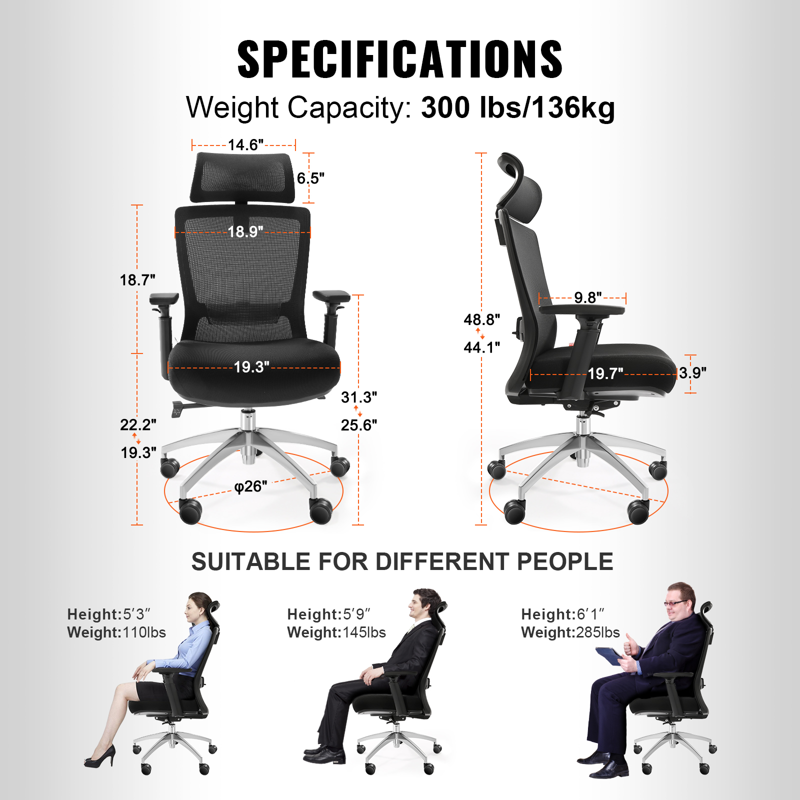 Ergonomic Office Chair Mesh Office Chair Back Lumbar and Head Support - Picture 33 of 38