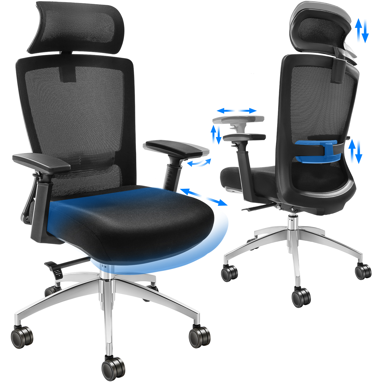 Ergonomic Office Chair Mesh Office Chair Back Lumbar and Head Support - Picture 27 of 38