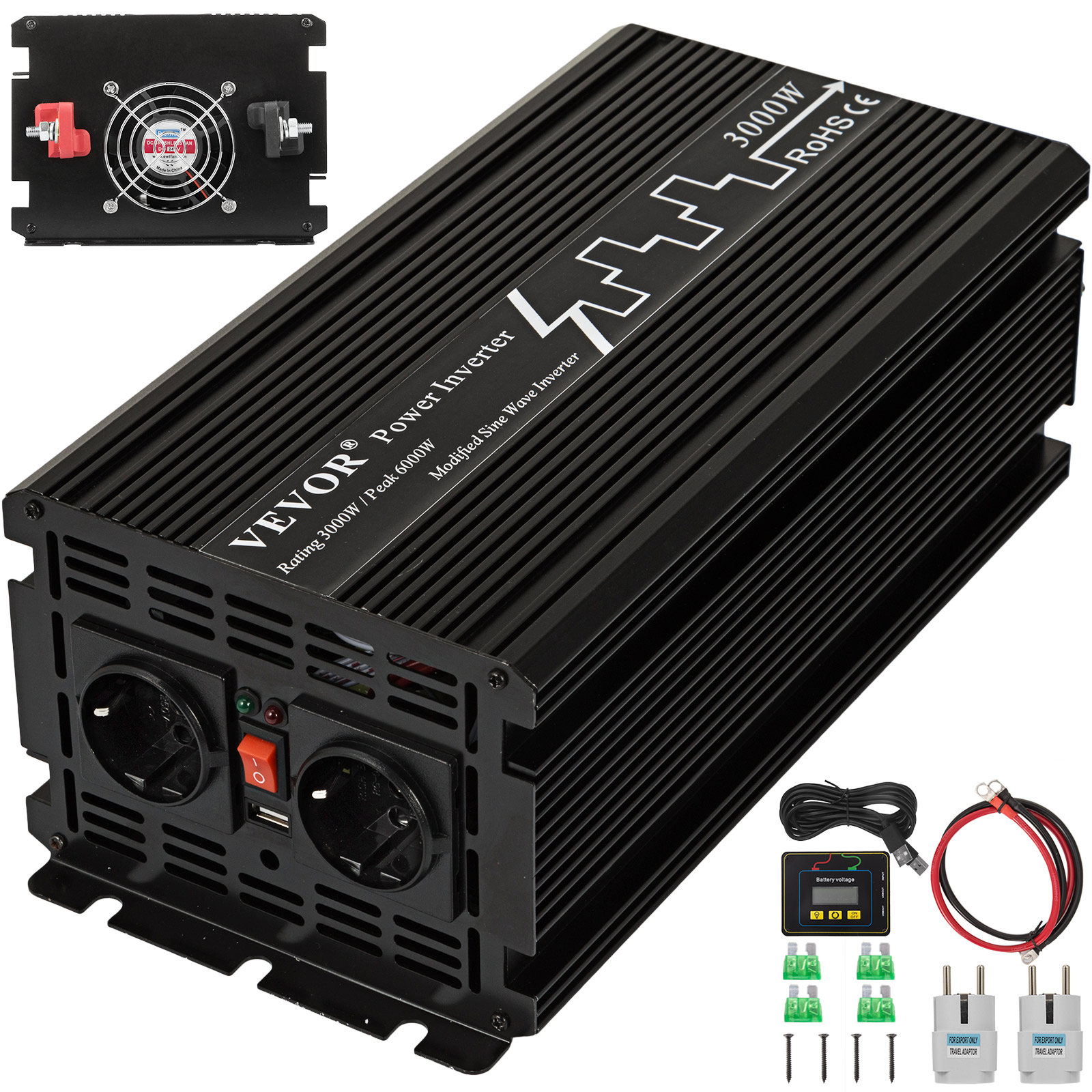 3000W Spannungswandler Inverter 12V auf 220V USB Auto Wechselrichter DHL 