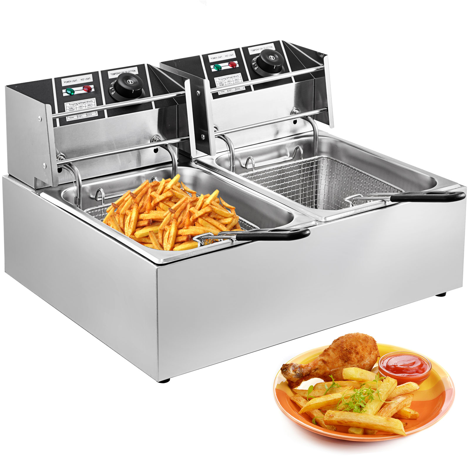 VEVOR VEVOR Commercial Deep Fryer 12L Electric Fryer 5000W Dual Tank YB-82A Electric  Deep Fryer Countertop Stainless Steel French Fry for Commercial Uses  VEVOR EU