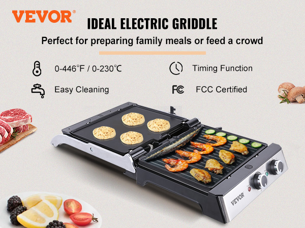 VEVOR 30 Electric Countertop Flat Top Griddle 110V 3000W Commercial  Electric Griddle Non-Stick Restaurant Teppanyaki Grill Stainless Steel  Adjustable