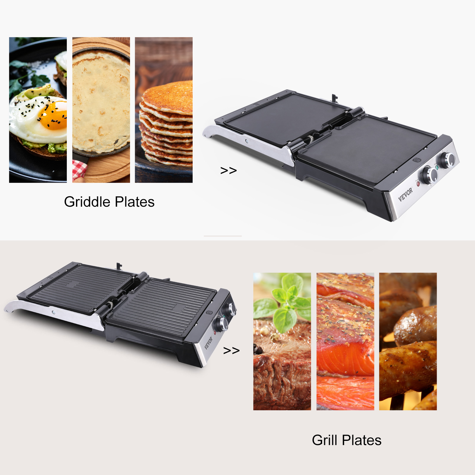 VEVOR 14.4 in. Commercial Electric Griddle 1800-Watt Indoor Countertop Grill,  0 - 230°C Stainless Steel Grill Sandwich Maker YBDBLDQPCDY13D7NZV1 - The  Home Depot