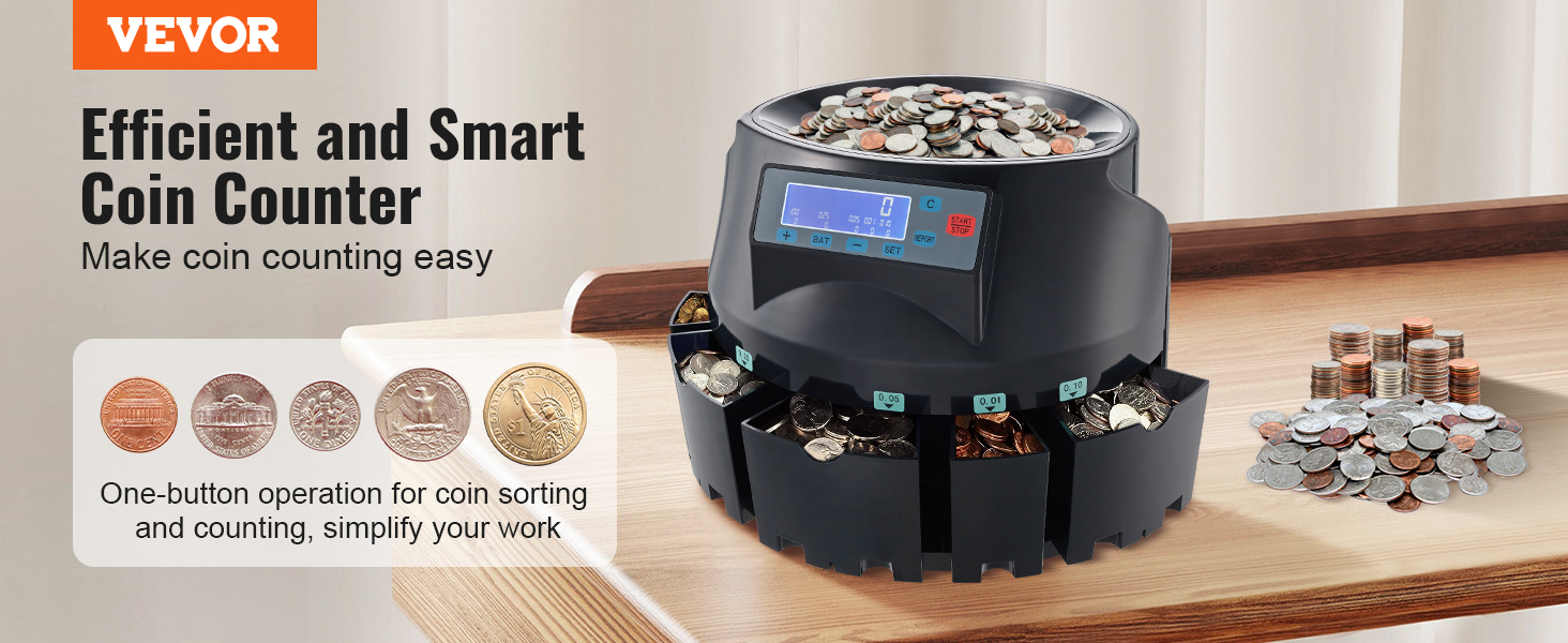 Coin Counter Machine,Electric Coin Counter Sort 300 Coins/Minute,Nextlifei  Coin Sorter Machine,Coin Wrapper/Roller Machine,500 Coins Capacity Change