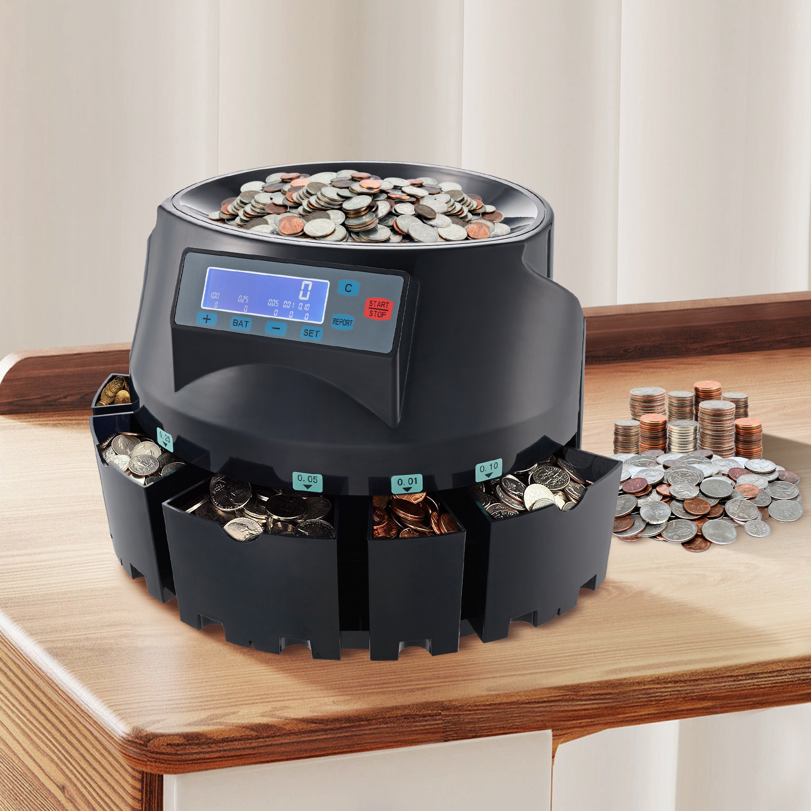 VEVOR USD Coin Sorter Wrapper and Roller 230/300 Coins/min 4 Coin Tubes