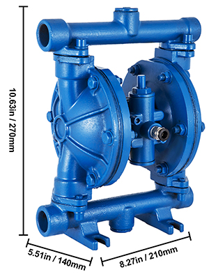 Vzduchem ovládané dvojité membránové čerpadlo VEVOR, vstup a výstup 1/2, litinové tělo, 3 GPM & Max 90 PSI, nitrilové membránové pneumatické čerpadlo pro ropu, naftu, olej a kapaliny s nízkou viskozitou