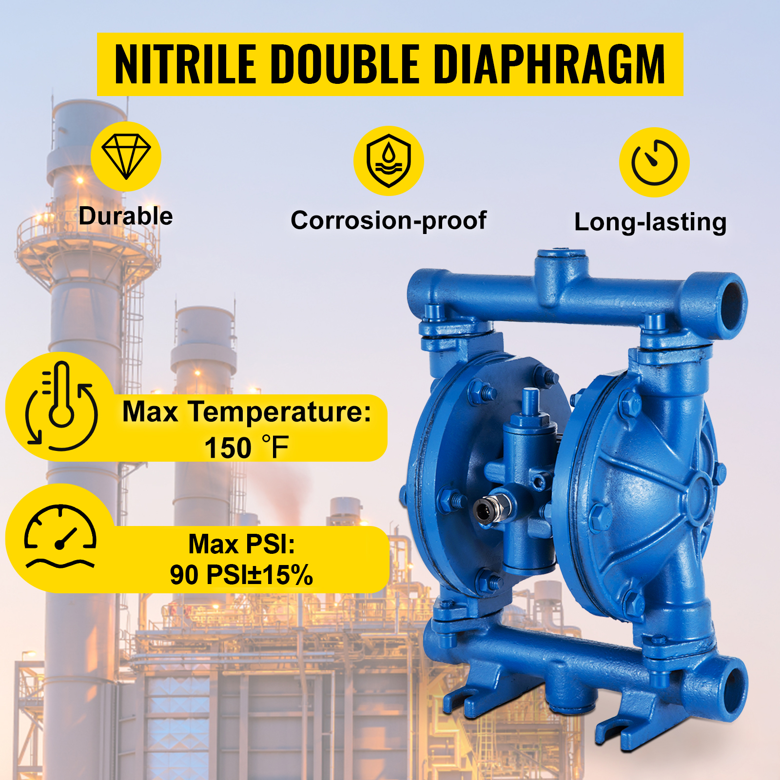 Cast Iron Pneumatic Double Diaphragm Pump for Diesel Kerosene Motor Oil 12GPM 