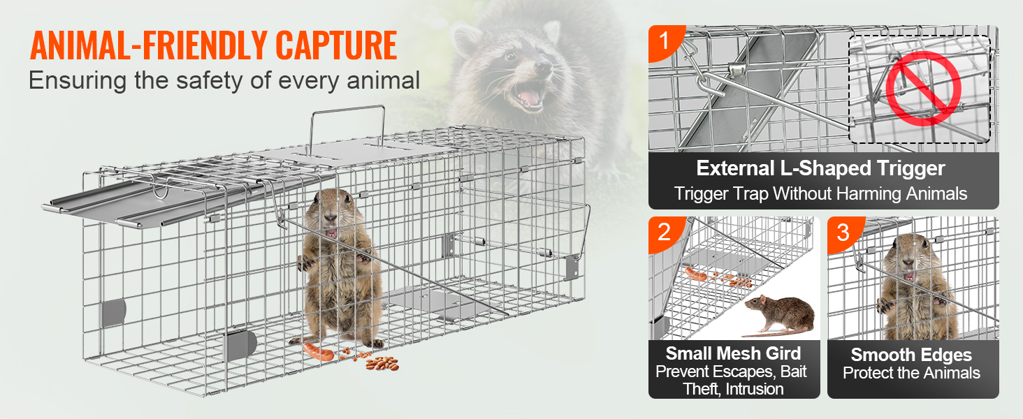 Trampa para animales vivos de 24 x 8 x 7.5 pulgadas, trampa para gatos  humana, trampa plegable para mapaches, gatos, marmotas, zorros, ratones