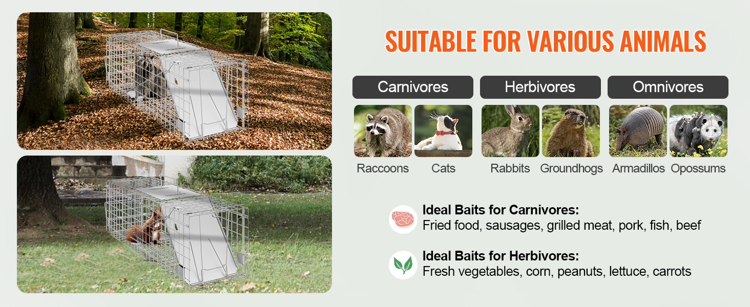 Meibangzz Animal Trapslive Animal Trap for Catsrabbits Squirrelscat Trap for Stray Cats Live Traps for Raccoons Stainless Steel Foldable with Pedal TR