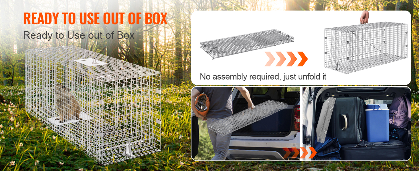 VEVOR Live Animal Cage Trap, 50 x 20 x 26 Humane Cat Trap Galvanized  Iron, Folding Animal Trap with Handle for Stray Dogs, Armadillos, Raccoons,  Marmots, Foxes