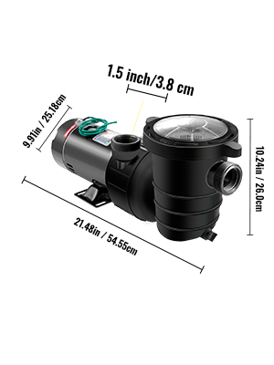 VEVOR Pool Pump, 1.5 HP 1100W In/Ground Swimming Pool Pump w/4980 GPH Max Flow, Pool Pump Motor w/Strainer Basket for Clean Swimming Pool Water 1.5" NPT Inlet/Outlet Pool Filter Pump with 6.6 ft Cord