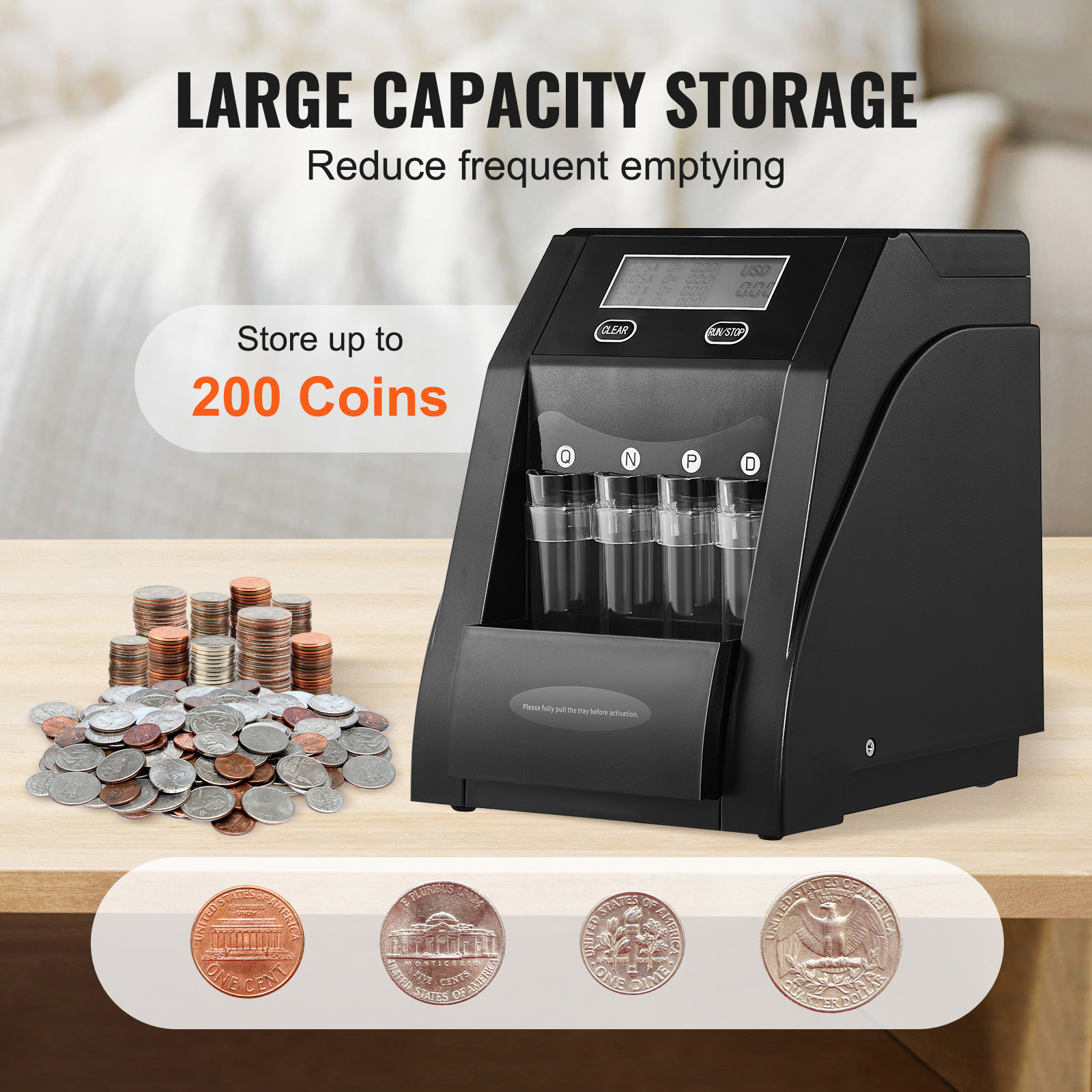 VEVOR USD Coin Sorter Counter Wrapper Roller 150/230/300 Coins/min 4/5 ...