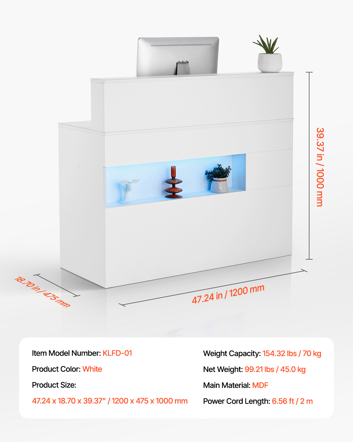 Reception Desk Rectangular Front Counter Table