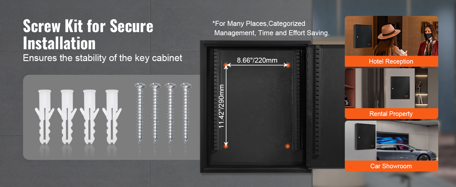 VEVOR 100-Key Cabinet, Key Lock Box with Adjustable Racks