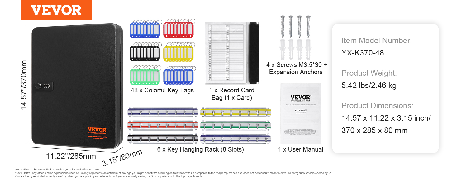 VEVOR 48-Key Cabinet, Key Safe with Combination & Key Lock
