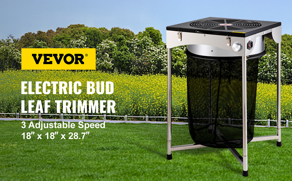 VEVOR Bud Leaf Trimmer, 18 inch Adjustable 3 Speed 110 V, Electric Hydroponic Dry or Wet Trimming Machine w/Sharp Stainless Steel Blades & Hand Pruner, Twisted Spin Cut for Herbs, Leaves, Black