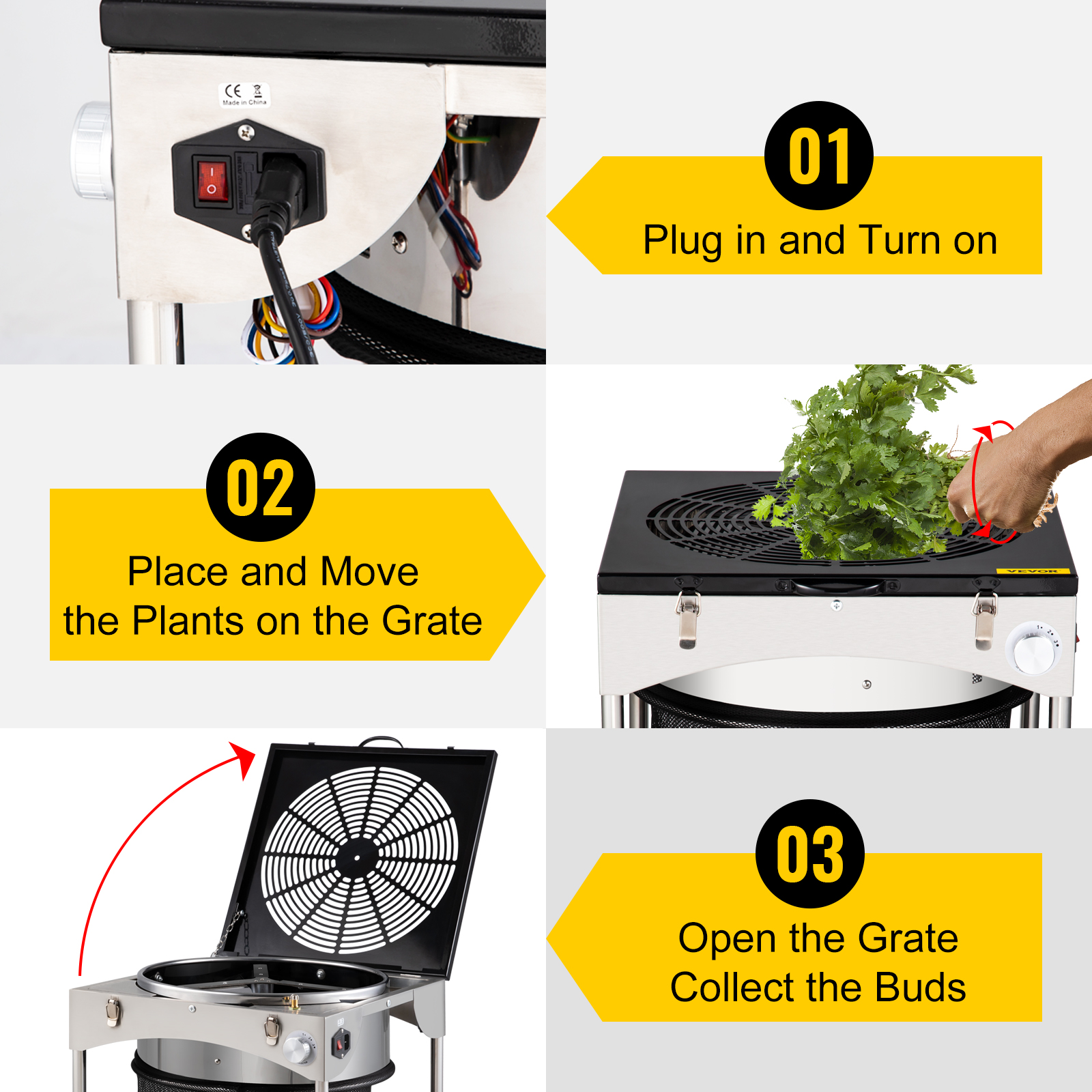 VEVOR Bud Leaf Trimmer, 18 inch Adjustable 3 Speed 110 V, Electric Hydroponic Dry or Wet Trimming Machine w/Sharp Stainless Steel Blades & Hand Pruner, Twisted Spin Cut for Herbs, Leaves, Black