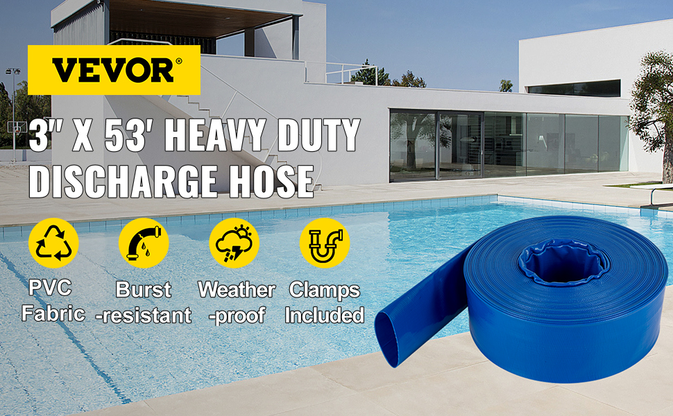 VEVOR Discharge Hose, 3 x 53', PVC Lay Flat Hose, Heavy India