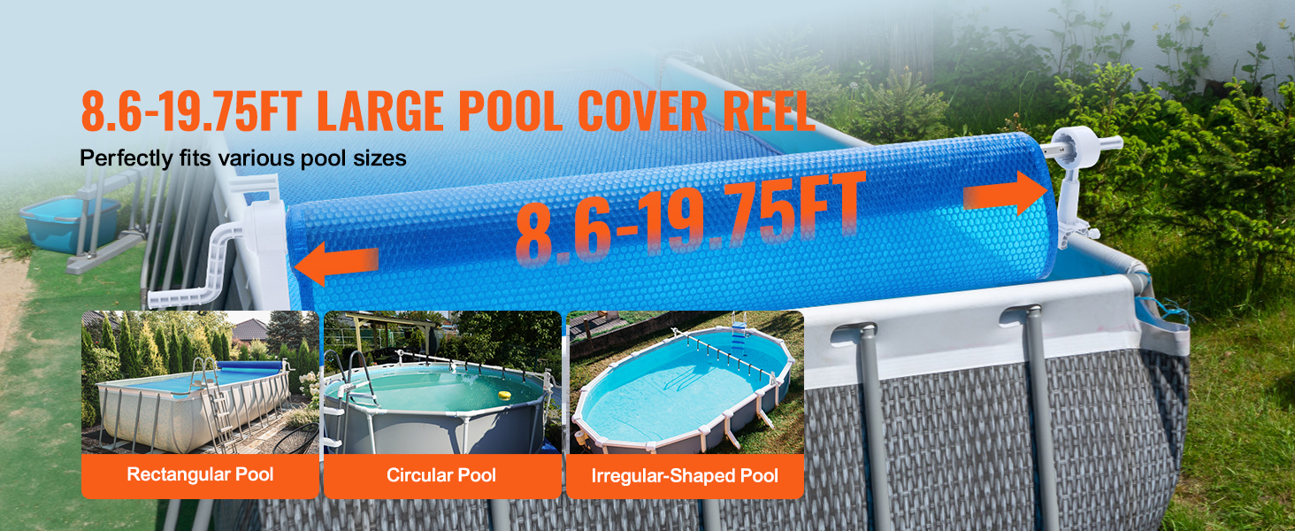 VEVOR Pool Cover Reel, Aluminum Solar Cover Reel 20 ft, Above