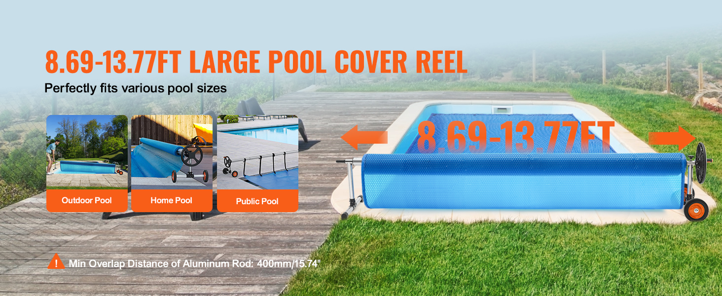 VEVOR Pool Cover Reel, Aluminum Solar Cover Reel 20 ft, Above Ground  Swimming Pool Cover Reel Set , Fits for 3-20 ft Width Swimming Pools