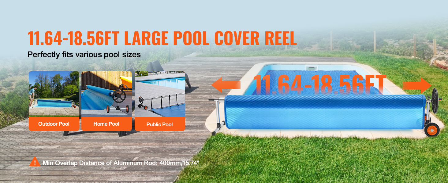 VEVOR Pool Cover Reel, Aluminum Solar Cover Reel 18 ft, Inground Swimming  Pool Cover Reel Set with Rubber Wheels and Sandbags, Fits for 4-18 ft Width Swimming  Pools