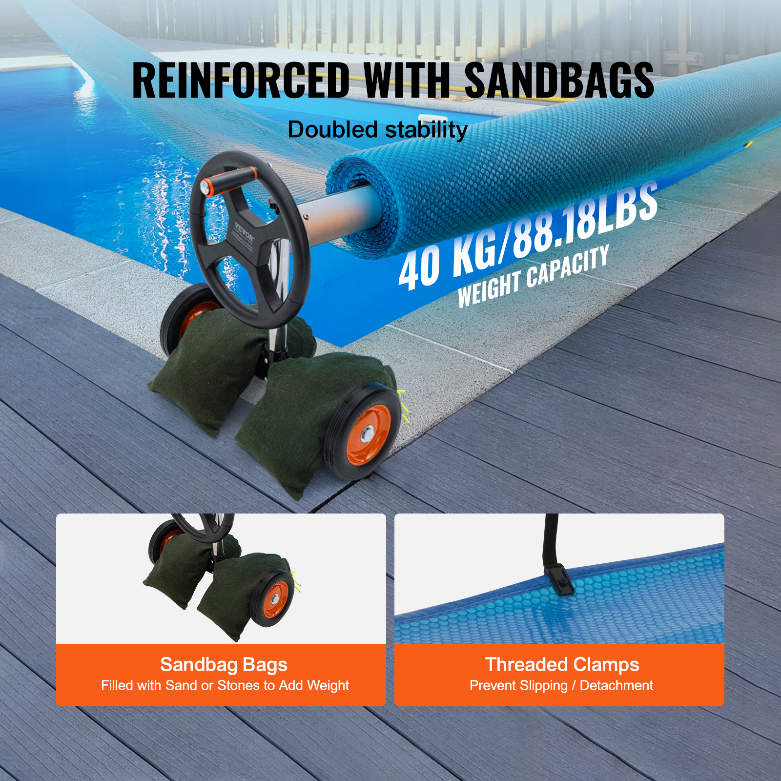 VEVOR Pool Cover Reel Aluminum Solar Cover Reel for Inground Pools 22/18 ft - Imagen 17 de 26