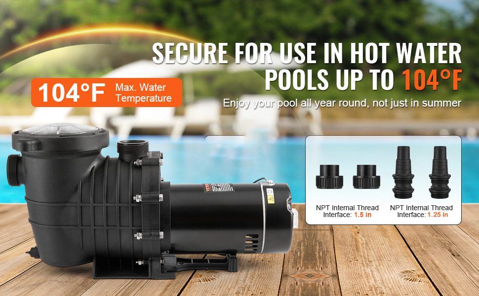 VEVOR Above Ground Pool Pump, 1.5 HP, 100 GPM Single Speed Swimming