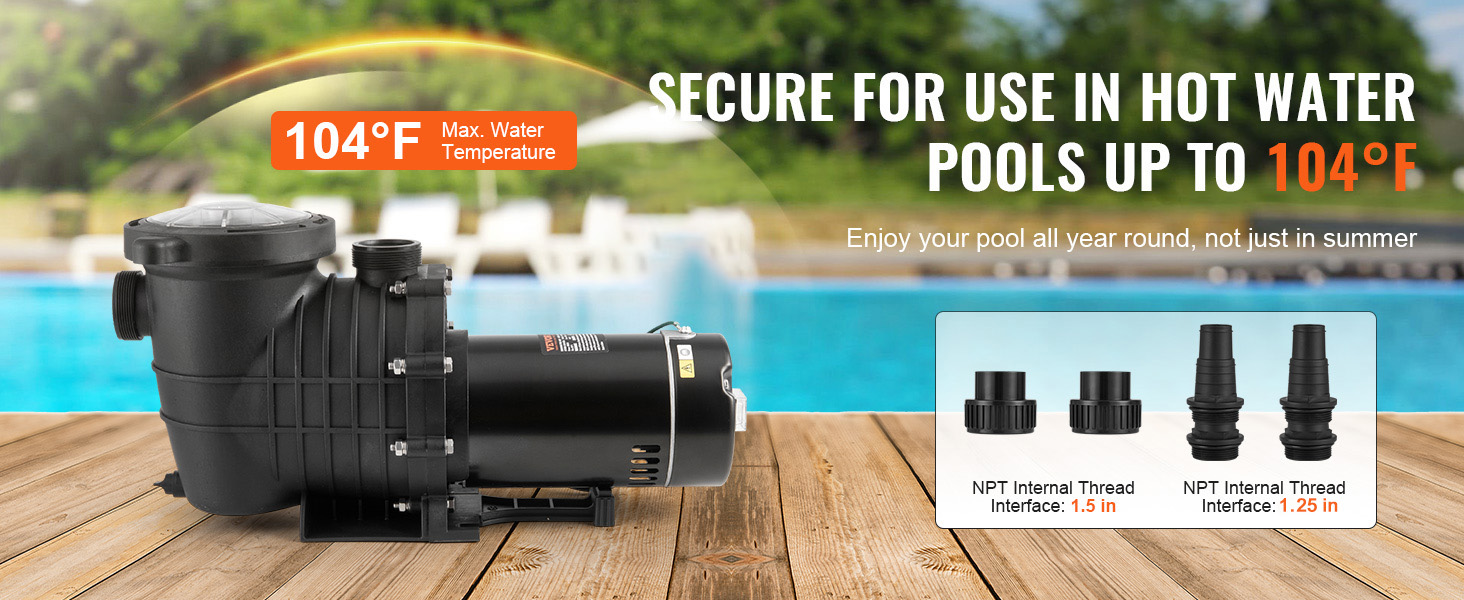 VEVOR Above Ground Pool Pump, 1.5 HP, 100 GPM Single Speed Swimming