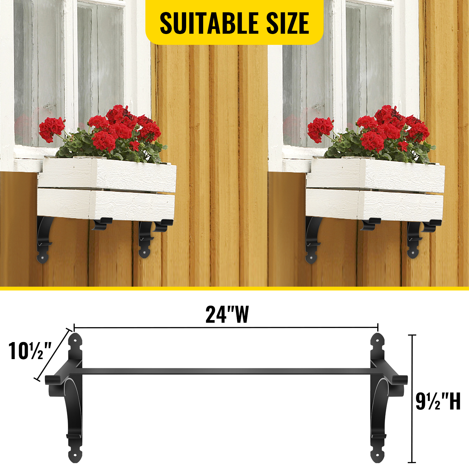 VEVOR Window Box Brackets 88lbs Planter Box Brackets 24 x 10.5 x 10 in